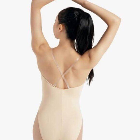 NEW Capezio Camisole Bodysuit Adjustable Clear Straps NWT Beige Large - Picture 6 of 7